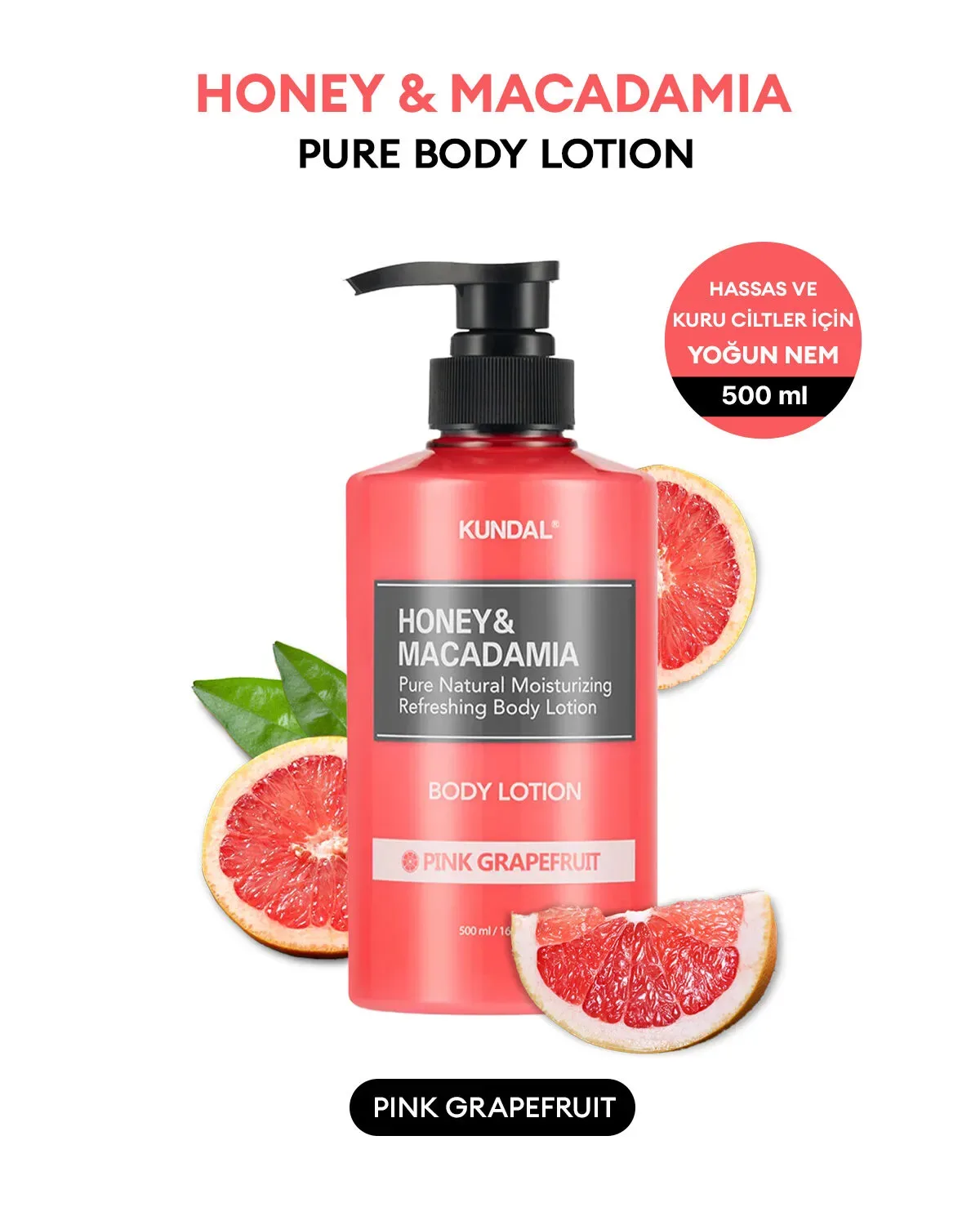 KUNDAL HONEY & MACADAMIA PURE BODY LOTION 500ML- PINK GRAPEFRUIT